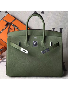 Hermes Original Togo Leather Birkin 25/30/35 Handbag Army Green (Silver-tone Hardware)