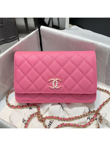 Chanel Quilted Calfskin Stone CC Wallet on Chain WOC AP2021 Pink 2021