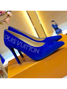 Louis Vuitton Call Back Suede Crystal Signature High-Heel Pump 1A5L0M Royal Blue 2019