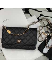 Chanel Grained Calfskin Wallet on Bag Charm Chain WOC AP2400 Black 2021