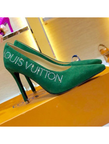 Louis Vuitton Call Back Suede Crystal Signature High-Heel Pump 1A5L0M Green 2019