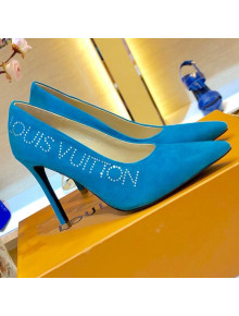 Louis Vuitton Call Back Suede Crystal Signature High-Heel Pump 1A5L0M Turquoise Blue 2019