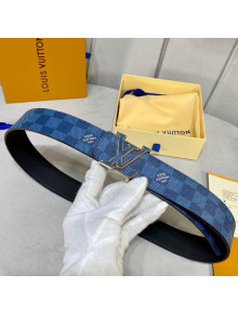 Louis Vuitton Damier Canvas and Calfskin Belt 4cm with LV Buckle Blue/Gold 2021