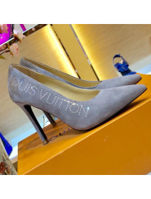 Louis Vuitton Call Back Suede Crystal Signature High-Heel Pump 1A5L0M Grey 2019