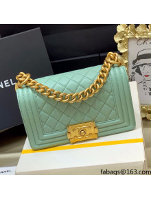 Chanel Quilted Original Lambskin Leather Small Boy Flap Bag Light Green/Gold (Top Quality)