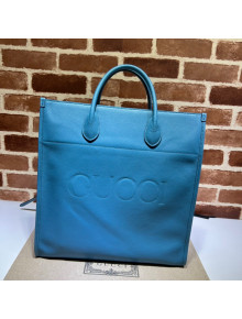 Gucci Leather Medium Tote Bag with Gucci logo 674850 Blue 2022