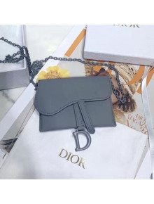 Dior Saddle Nano Pouch Chain Mini Bag in Grey Ultramatte Calfskin 2020