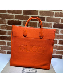 Gucci Leather Medium Tote Bag with Gucci logo 674850 Orange 2022