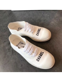 Chanel Soft Fabric Lace-up Sneaker White/Black Logo 2019