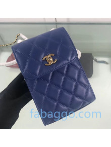 Chanel Quilted Leather Phone Holder with Metal Ball Charm AP1469 Blue 2020