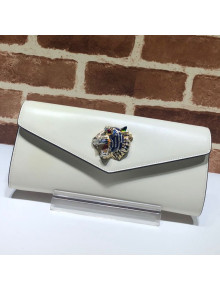 Gucci Broadway Leather Clutch with Tiger 576532 White 2019