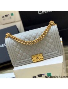 Chanel Quilted Original Haas Caviar Leather Medium Boy Flap Bag Grey/Gold (Top Quality)