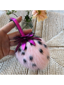 Fendi Mink Fur Strawberry Pom-Pom Bag Charm Pink 2019
