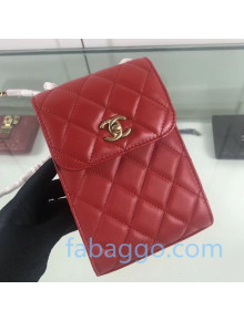 Chanel Quilted Leather Phone Holder with Metal Ball Charm AP1469 Red 2020