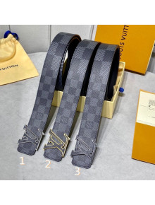 Louis Vuitton Damier Canvas and Calfskin Belt 4cm with LV Buckle Black 2021