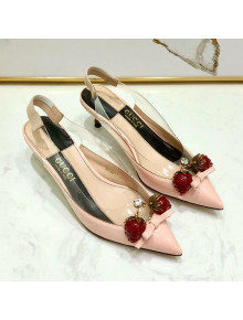 Gucci Patent Leather Strawberry Charm Bamboo Heel Slingback Pumps Pink 2019