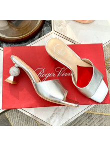 Roger Vivier Leather Vivier Marlene Strass Mules Sandals With boule Heel Silver 2020