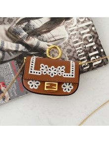 Fendi Nano Baguette Charm in Embroidered Leather Brown 2022