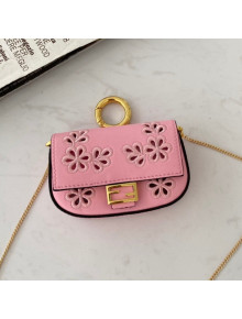 Fendi Nano Baguette Charm in Embroidered Leather Pink 2022