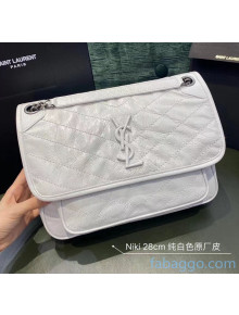 Saint Laurent Medium Niki Chain Bag in Crinkled Leather 498894 White 2021