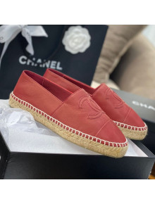 Chanel CC Shiny Lambskin Espadrilles Red 2021 51