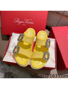 Roger Vivier Double Buckle Leather Flat Slide Sandals Yellow 2021