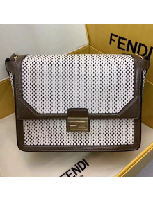 Fendi Kan U Large Embossed Corners Perforated Leather Flap Bag White 2019