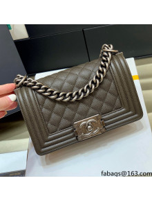 Chanel Quilted Original Haas Caviar Leather Small Boy Flap Bag Army Green/Silver (Top Quality)