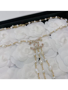 Chanel Pearl Y Tassel Necklace AB5356 White/Pink 2021