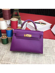 Hermes Mini Kelly 2 Handbag in Original Epsom Leather Purple (Half Handmade)