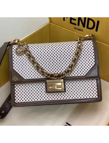 Fendi Kan U Medium Embossed Corners Perforated Leather Flap Bag White 2019