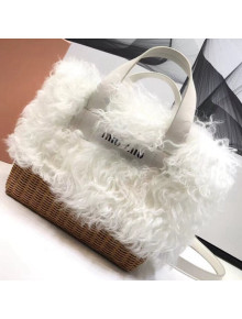 Miu Miu Shearling & Wicker Handbag 5BA097 White 2018