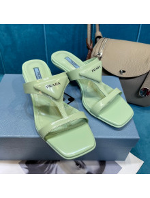 Prada Shiny Leather Heel Thong Sandals 3.5cm Green 2021