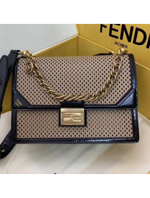 Fendi Kan U Medium Embossed Corners Perforated Leather Flap Bag Khaki 2019