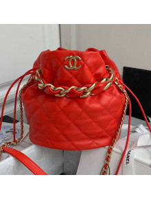 Chanel Shiny Lambskin Large Drawstring Bucket Bag AS2425 Red 2021