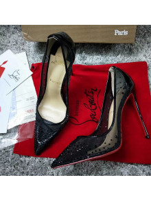 Christian Louboutin Black Patent Leather Mesh Pump With Black Crystal 2018