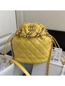 Chanel Shiny Lambskin Large Drawstring Bucket Bag AS2425 Yellow 2021