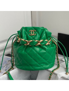 Chanel Shiny Lambskin Large Drawstring Bucket Bag AS2425 Green 2021
