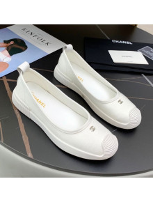 Chanel Canvas Flat Loafers Shoes White 2021