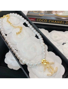 Chanel Pearl Necklace with CC Charm AB5721 White/Gold 2021