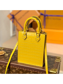 Louis Vuitton Petit Sac Plat Mini Tote Bag in Crocodile Embossed Leather N99487 Yellow 2021