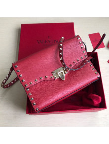 Valentino Small Rockstud Grainy Calfskin Crossbody Bag 0181S Red 2019