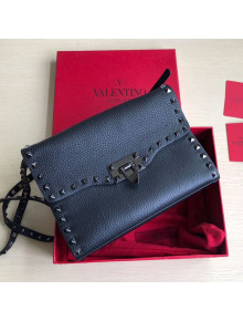 Valentino Small Rockstud Grainy Calfskin Crossbody Bag 0181S All Black 2019