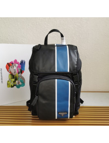 Prada Men's Striped Leather Backpack 2VZ135 Black/Blue 2020