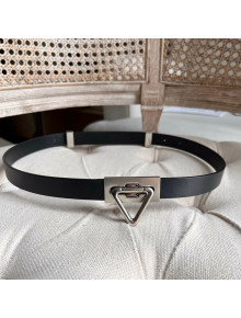 Bottega Veneta Leather Belt 2cm with Triangle Buckle Black/Aged Silver 2021 