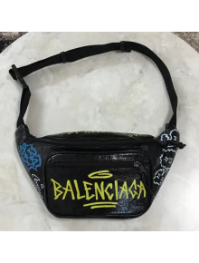 Balen...ga Calfskin Graffiti Print Belt Pack Black/Yellow 2018