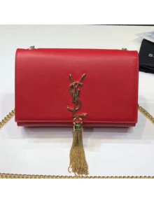 Saint Laurent Kate Small Chain and Tassel Bag in Smooth Leather 474366 Bright Red/Gold  
