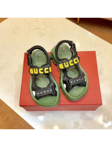 Gucci Flat Leather and Mesh Sandal 549909 Green/Black 2019(For Women and Men)