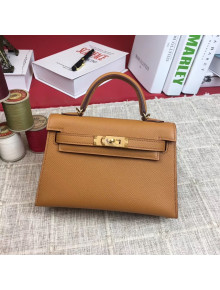 Hermes Mini Kelly 2 Handbag in Original Epsom Leather Caramel (Half Handmade)