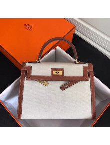 Hermes Kelly 32cm Swift Leather and Canvas Bag Off-white 2018(GHW)